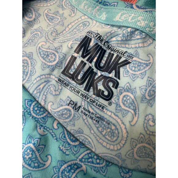 Muk Luks Three Piece Lounge Wear Set Size PM Aqua Stretch Pocket Shirt Pants Car - Picture 5 of 13
